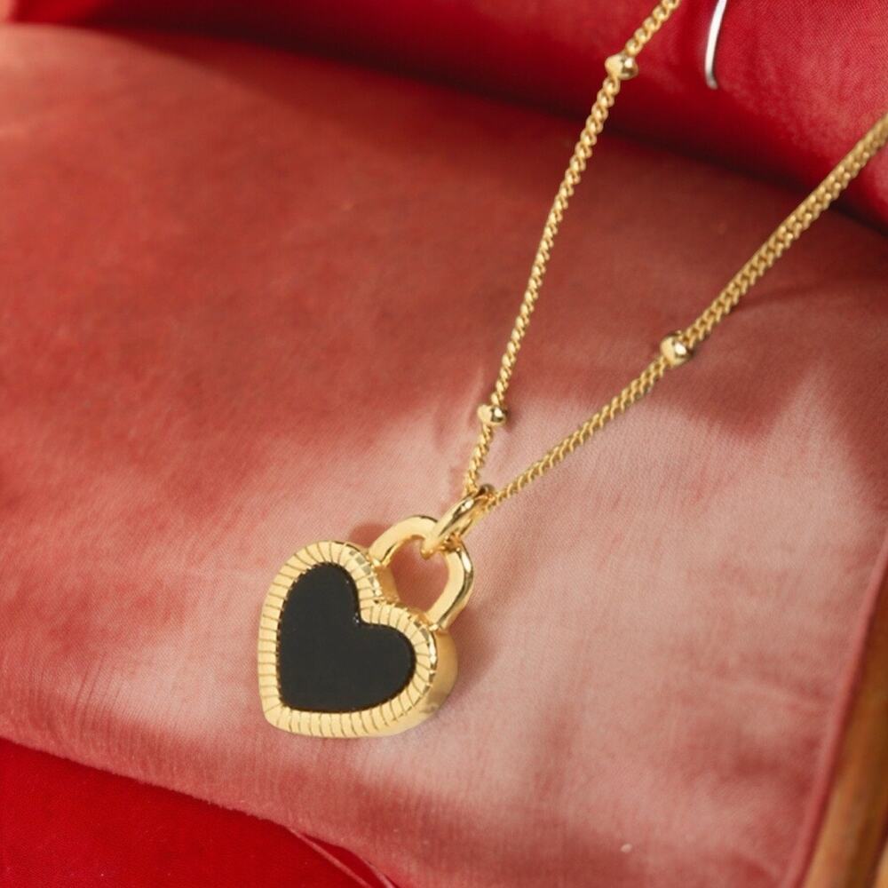 NEW 18K yellow gold plated sterling silver reversible heart necklace jewelry B8A